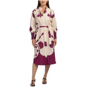 BLUE NAVY Made In Italy Long Sleeve Floral Midi Dress